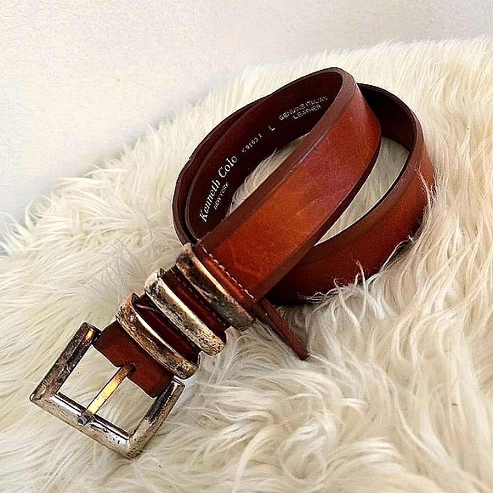 Kenneth Cole Leather Brown Belt With Silver Buckle - 40" 🌴
